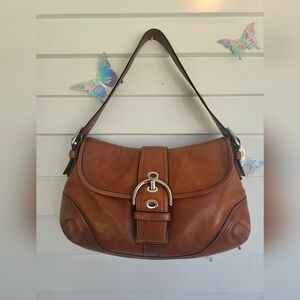 Coach Tan Leather Shoulder Bag with Silver Buckle